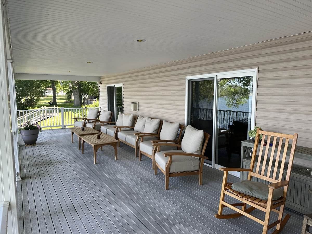 The long lakeside porch with plenty of seating